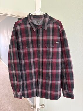 Eddie Bauer Burgundy and Black Plaid Insulated Jacket
